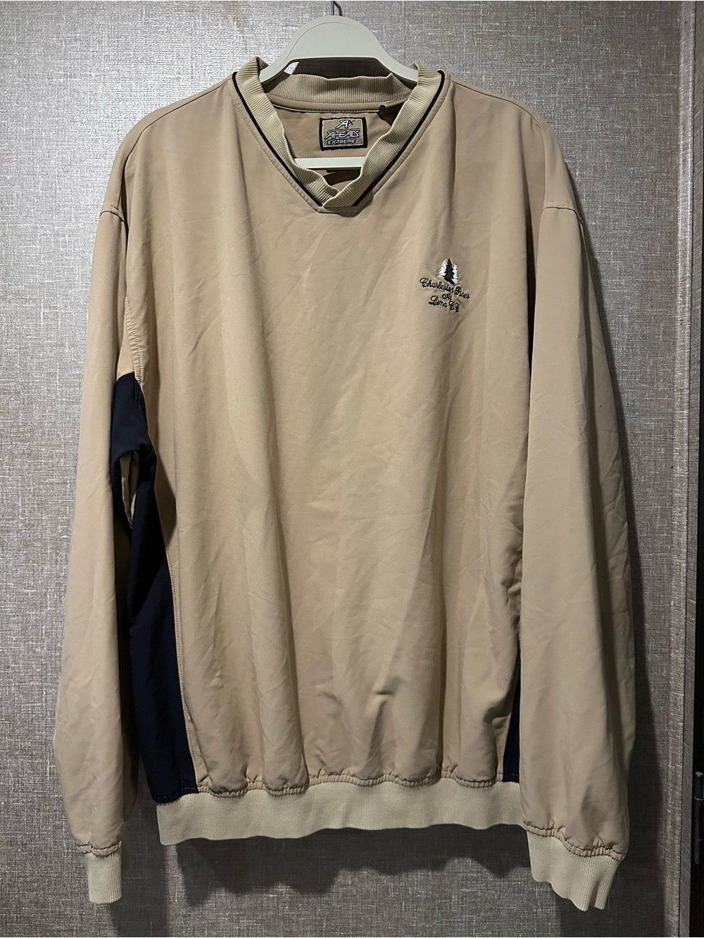 Vintage Country Club Golf Pullover Windbreaker in Beige with Black Panels